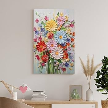 Amazon.co.jp: カラフルな花の絵 (2) プリント キャンバス 絵画